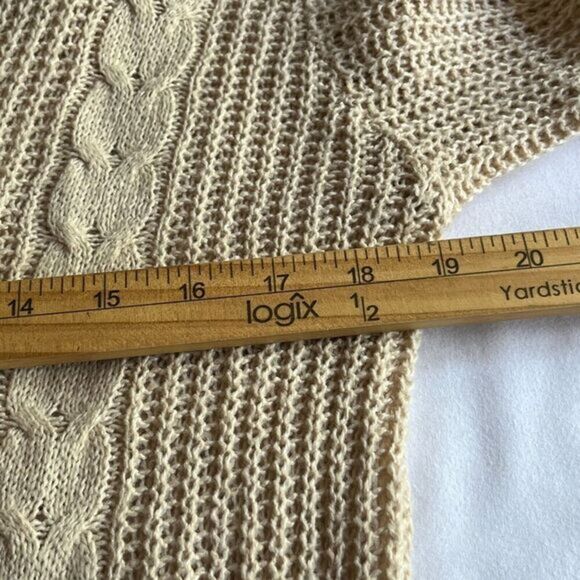 Aster Womens Button Cardigan Chunky Cable Knit Coastal Size L Beige Pockets - Picture 7 of 9